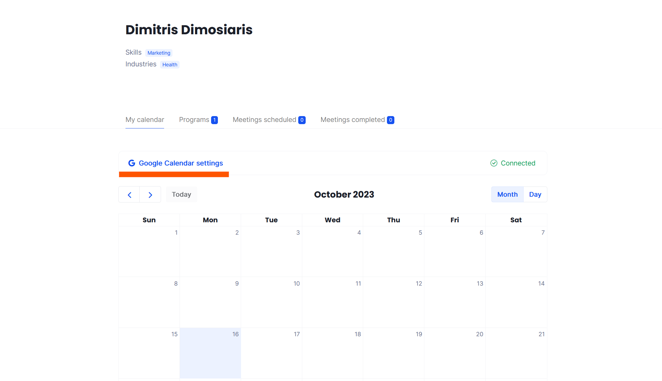 Google Calendar settings inside Expert’s dashboard image