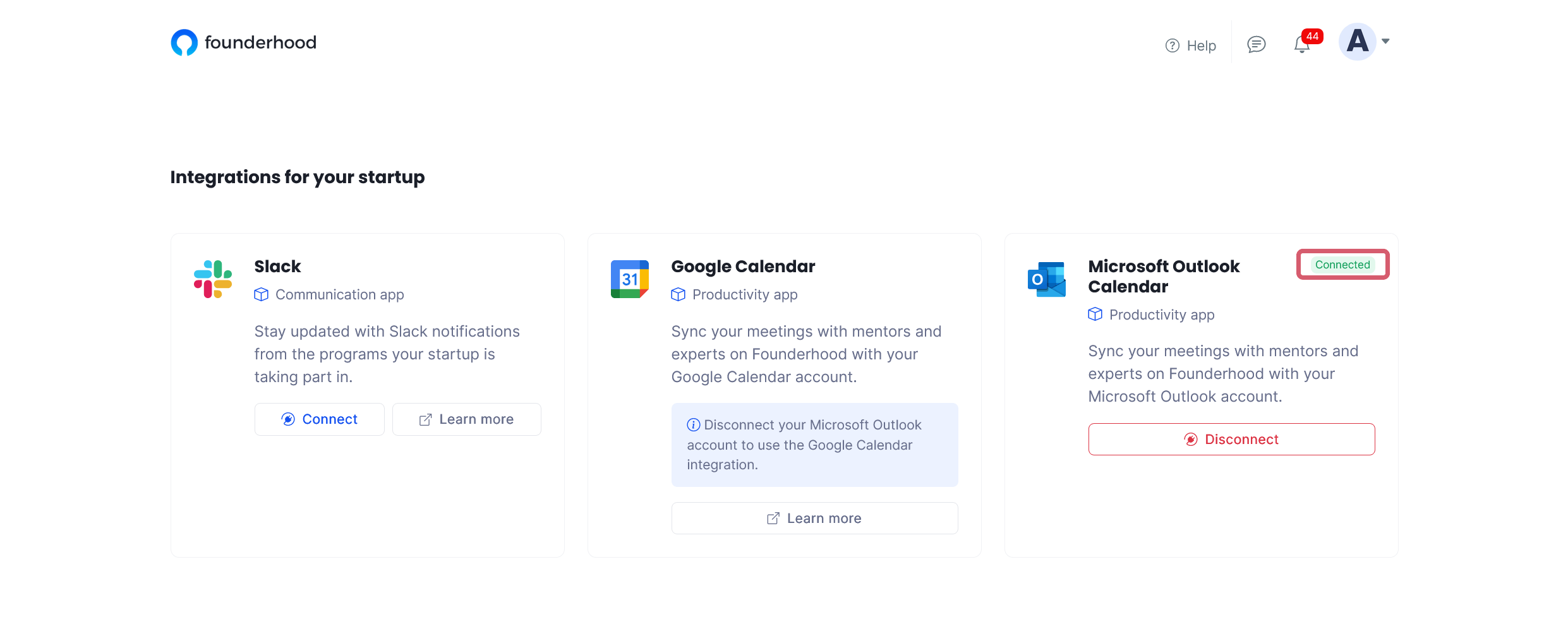 Startup Microsoft Outlook Calendar account synced with Founderhood image