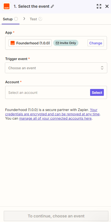 Setup Founderhood integration trigger